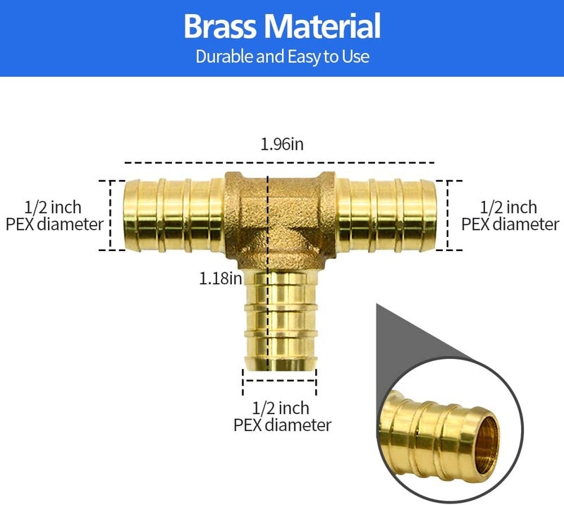 Ruby Q 90pcs 1/2" PEX Fittings, Elbow TEE Straight Couplings Set, PEX Brass Crimp Fitting Combo with Tees, Elbows, Straights - Image 4
